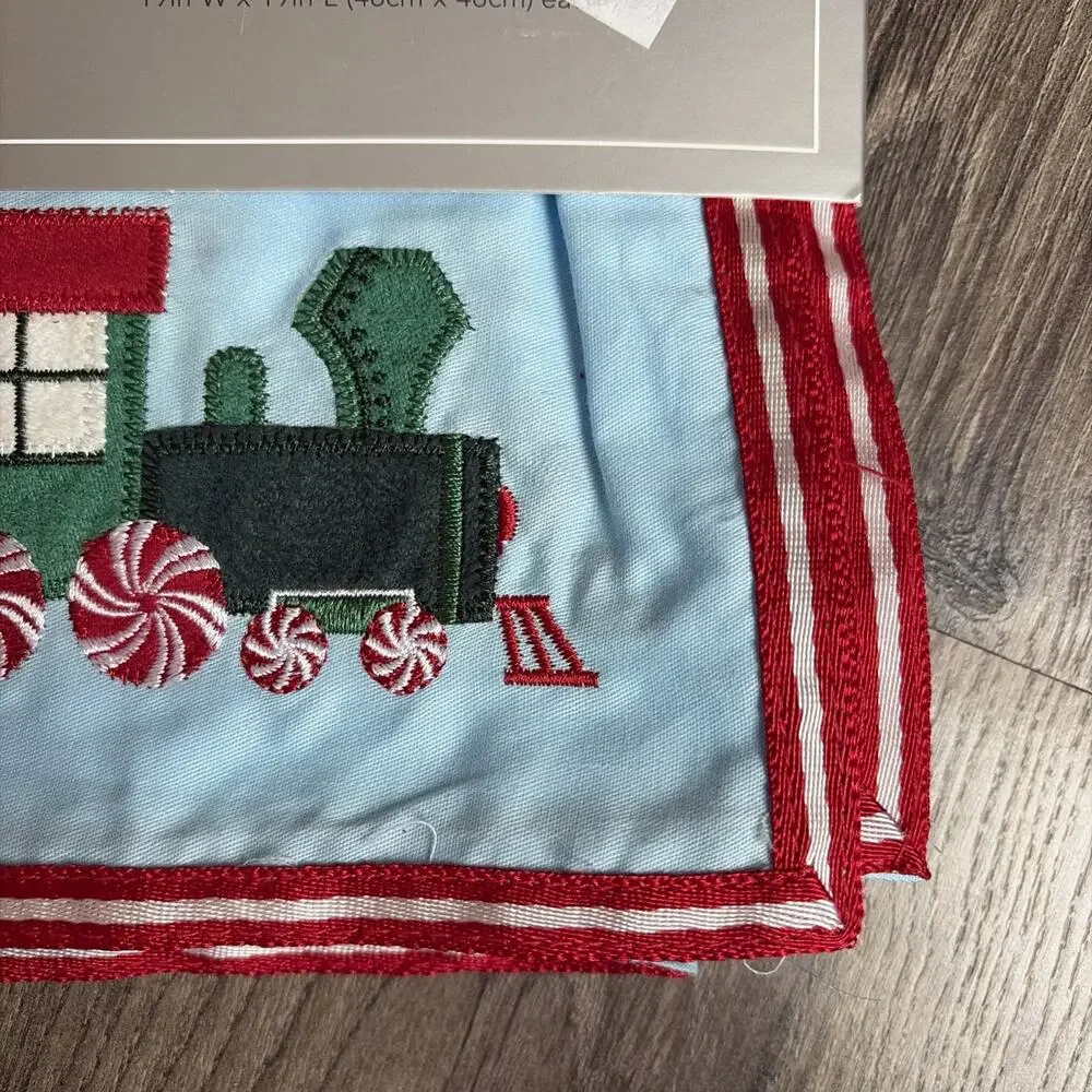 New Lot Of 5 Martha Stewart Train Peppermint Cotton Fabric Napkins 19 x 19 (10)